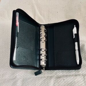 Franklin Quest All Leather Pocket Zipper Binder +Extras ; Made in USA